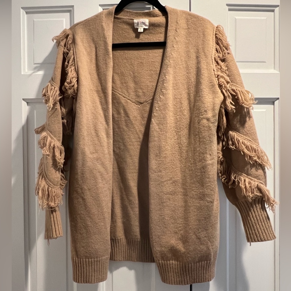 Bibi Fringe Open Cardigan Sweater